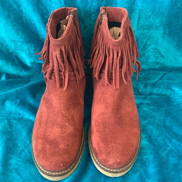 Sundance ankle boots Womens SZ 8 Suede boots with fringe - Brick red color - Picture 2 of 5